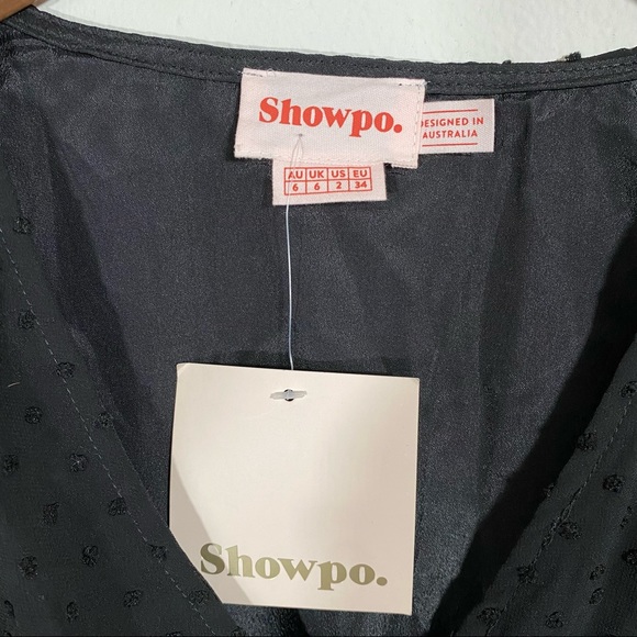 SHOWPO Stay Forever Dress in Black Long Sleeve Swiss Dot V-Neck NWT Size 2 - Picture 10 of 12